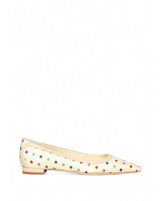 Manolo Blahnik Natural Polka-Dot Pointed-Toe Ballet Flats