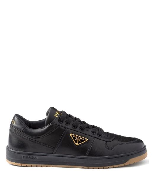 Prada Black Enamel-triangle Leather Sneakers for men