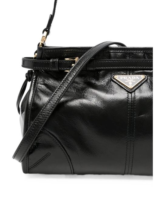 Prada Black Bonnie Buckled Leather Shoulder Bag
