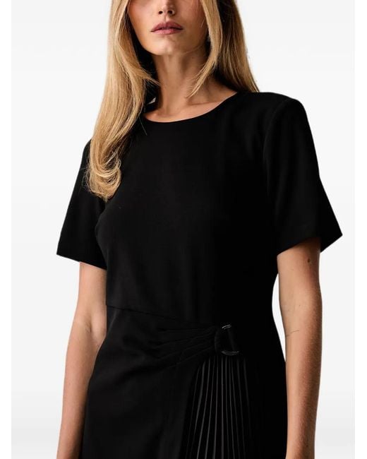 DKNY Black Pleated Buckle-Detail Mini Dress