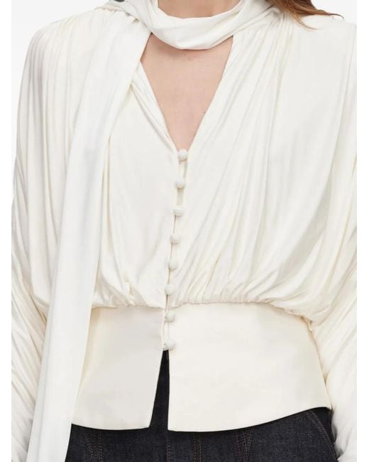 Self-Portrait White Cream Tie-Neck Jersey Top
