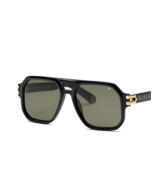 Philipp Plein Black Square-Frame Double-Bridge Sunglasses for men