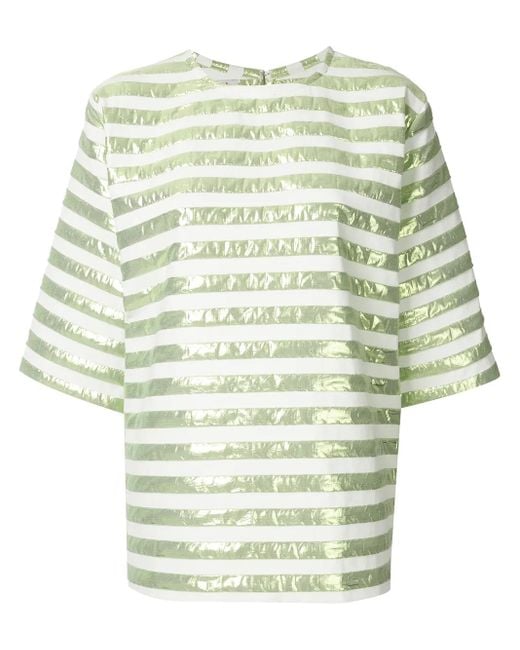 Bambah Green Short-Sleeved Striped Square Top