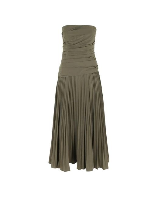 Jonathan Simkhai Green Aria Pleated Strapless Dress