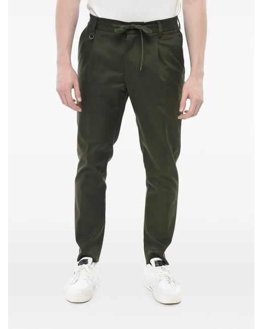 Paolo Pecora Green Brera Drawstring-Fastening Pleated-Detailing Trousers for men