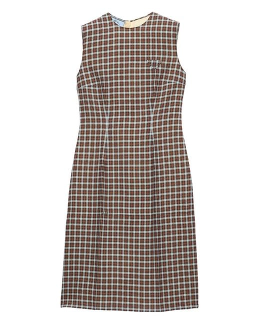 Prada Geruite Midi-Jurk in het Brown