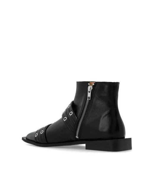 Ganni Black Ankle Boots With Buckles