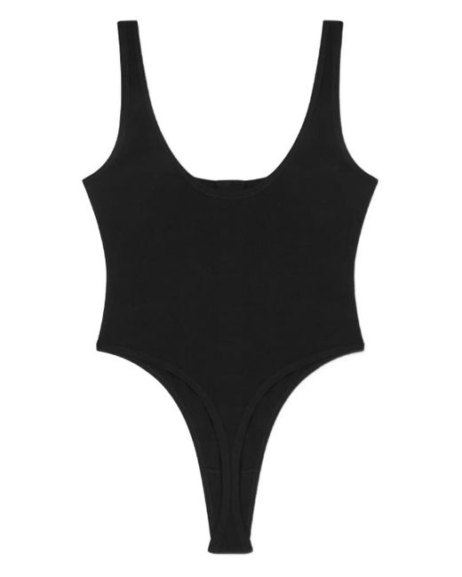 Versace Black Logo Ribbed Bodysuit