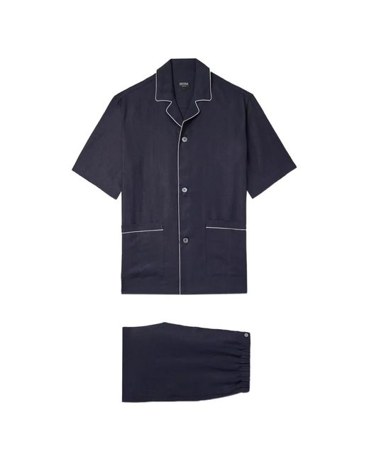 Zegna Blue Button-Up Pajamas for men
