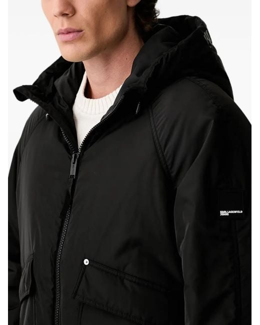 Karl Lagerfeld Black Hooded Raglan-Sleeve Jacket for men