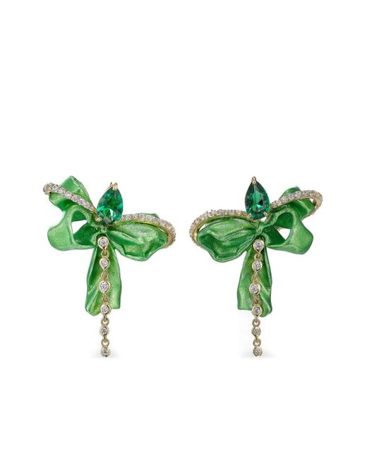 Anabela Chan Green 18kt Yellow Gold Cupid's Bow Emerald Earrings