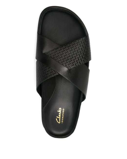 Clarks Black Torford Cross-Strap Leather Sandals for men