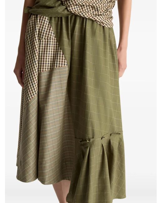 Lee Mathews Green Checked-Pattern Midi Skirt