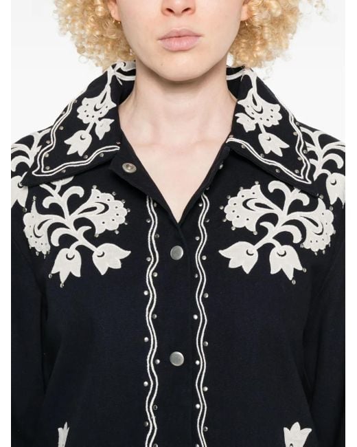 Sea Black Floral-Embroidered Buttoned Jacket