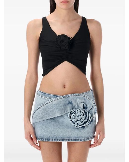 Magda Butrym Blue Floral-Appliqué Swim Top