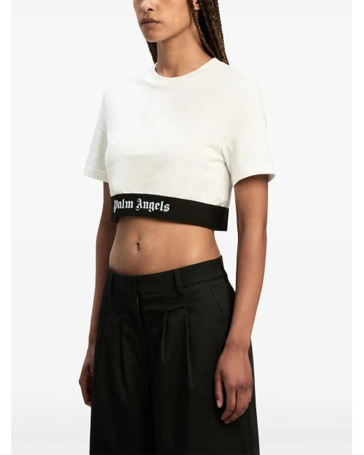 Palm Angels White Cropped-Oberteil Mit Logo-Bund