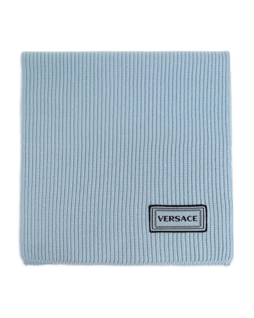 Versace Blue Wool Knit Scarf