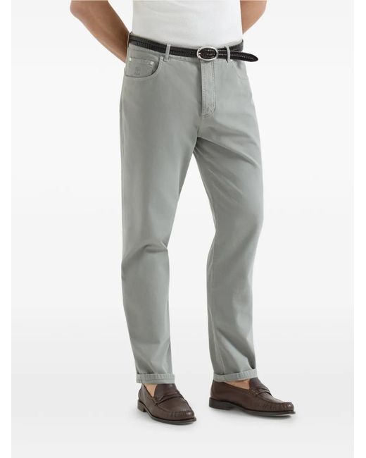 Brunello Cucinelli Gray Garment-Dyed Five-Pocket Trousers for men
