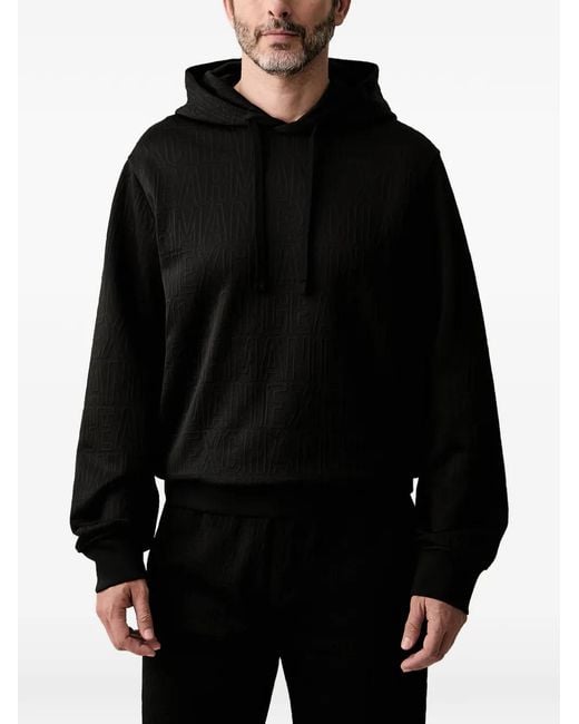 ARMANI EXCHANGE Black Logo-Jacquard Hoodie for men