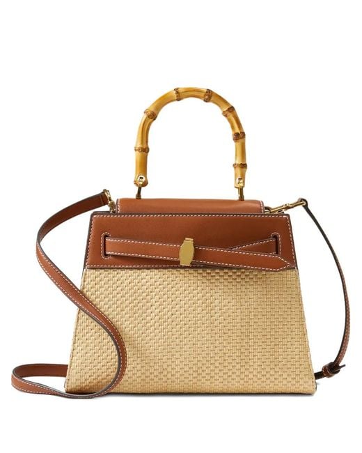 Veronica Beard Brown Bamboo-Handle Raffia Tote Bag