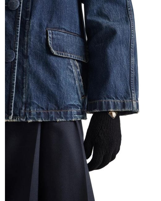 Prada Black Triangle-Logo Wool Gloves