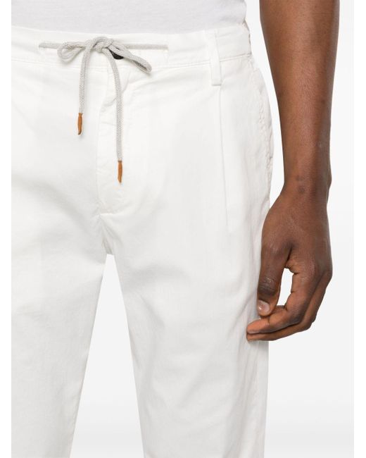 Eleventy White Gabardine Tapered Trousers for men