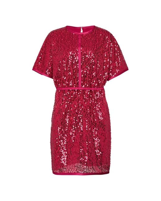 Club21 Collection Red Sequin-Embellished Short-Sleeve Mini Dress