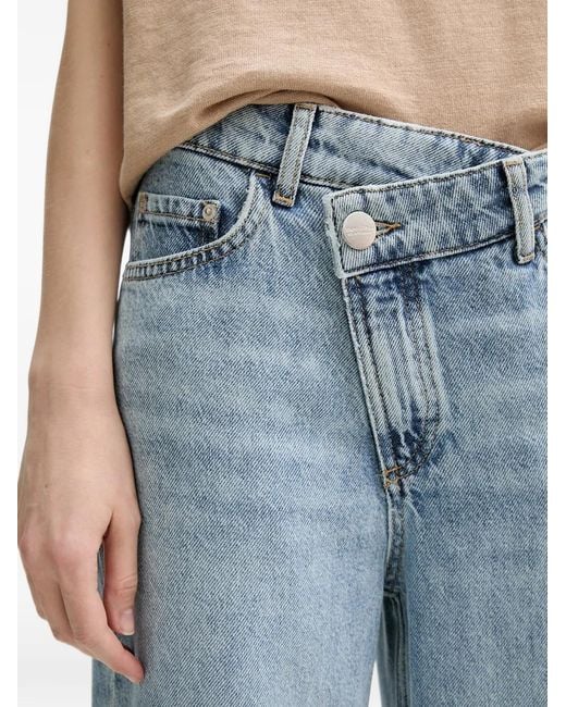 Marc O' Polo Blue Asymmetric-Waistband Wide-Leg Jeans