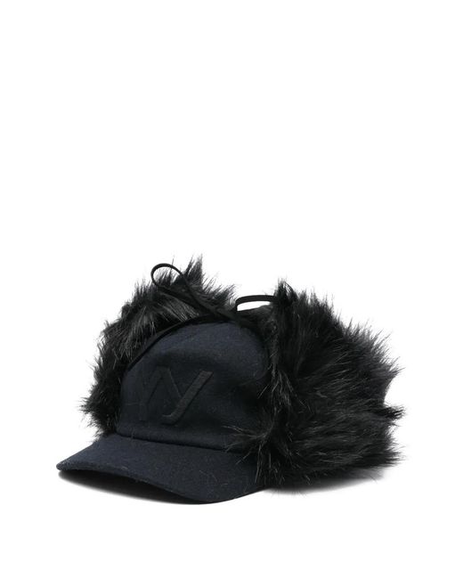OPEN YY Faux-Fur Earflap Baseball Cap in Black | Lyst