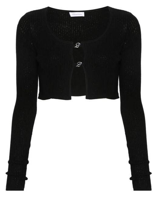 Blumarine Black Ribbed Knit Cardigan With Scoop Neckline