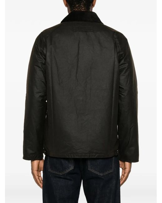 Barbour Black Corduroy-Collar Wax-Finish Jacket for men