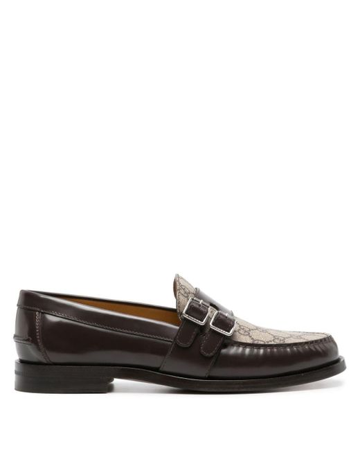 Gucci Brown GG Supreme Buckled Leather Loafers