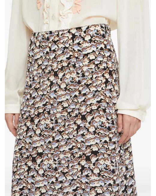 Marni White Crêpe De Chine Fluid Skirt With Anemones Print