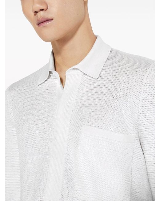 Zegna White Long-sleeve Knit Polo Shirt for men