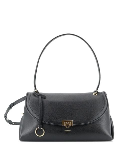 Ferragamo Black Gancini Pebbled-Leather Shoulder Bag