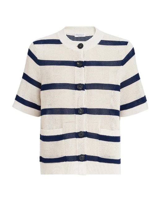 Brunello Cucinelli Gray Striped Open-Knit Sweater