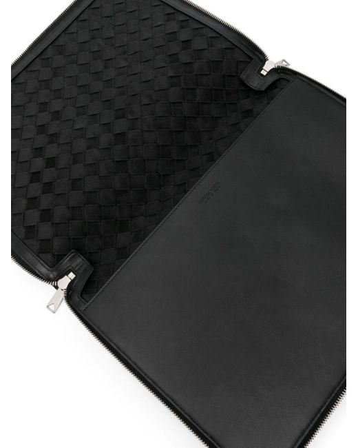Bottega Veneta Black Intrecciato Leather Laptop Bag for men