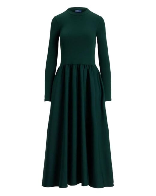Polo Ralph Lauren Green Long-Sleeve Gathered Midi Dress