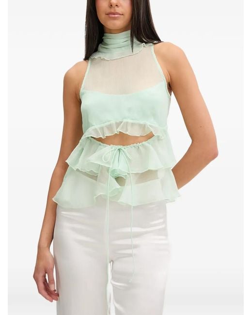 Bardot Green Cynthia Ruffled Cut-Out Sleeveless Blouse