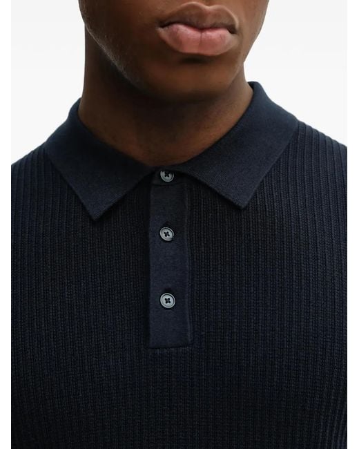 Michael Kors Blue Ribbed-Knit Polo Shirt for men