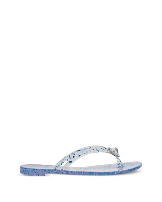 Casadei White Embellished Flip-Flops