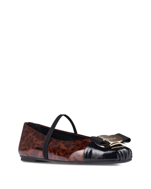 Ferragamo Brown Vara Plate Patent-Leather Ballet Flats