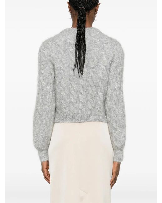 Alessandra Rich Gray Cable-Knit Cardigan