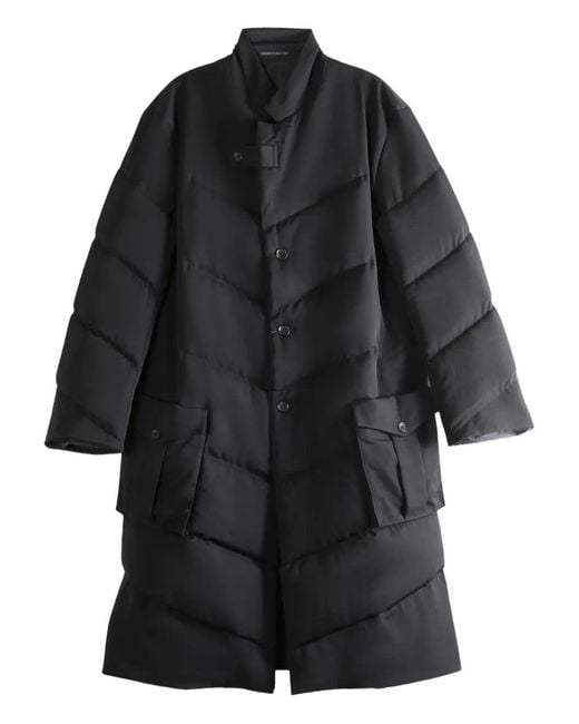 Yohji Yamamoto Black Quilted Diagonal-Seam Coat for men