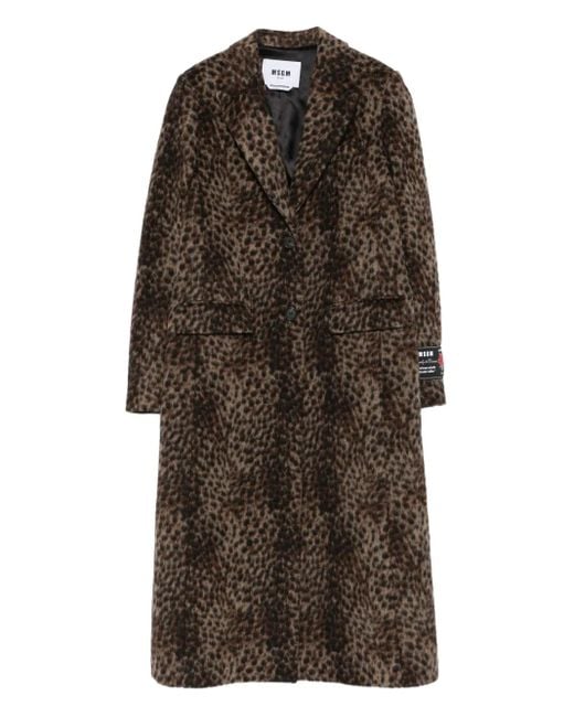 MSGM Brown Leopard-Print Single-Breasted Coat
