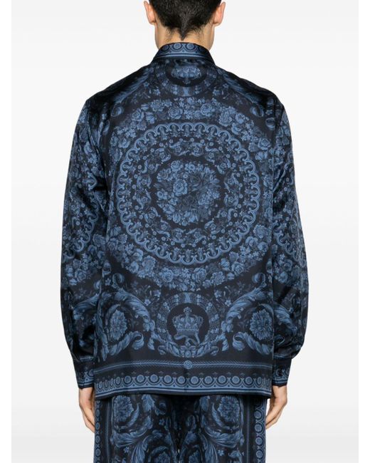 Chemise en soie à imprimé baroque Versace pour homme en coloris Blue