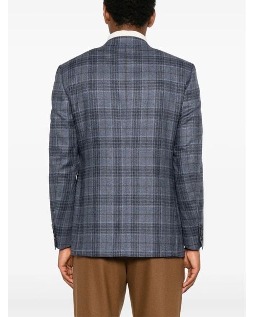 Canali Blue Checked Single-Breasted Blazer for men