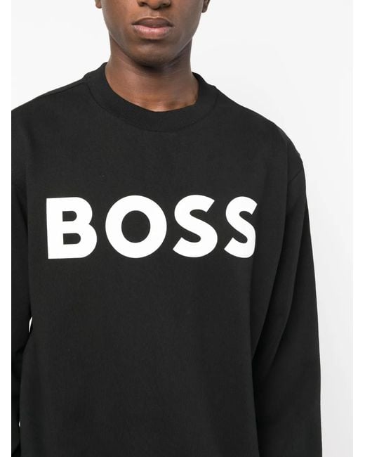 Boss Black Logo-Print Cotton Sweatshirt for men