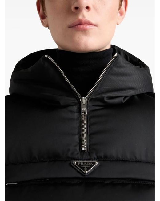 Prada Black Recycled Nylon Cropped Padded Jacket