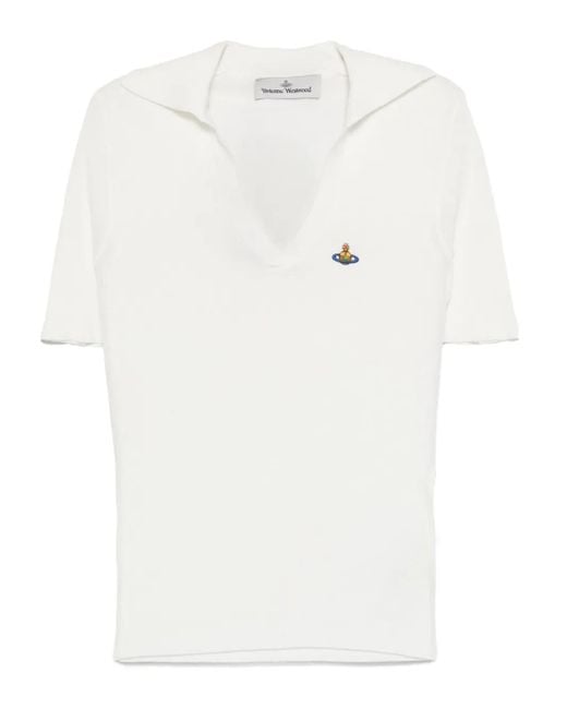 Vivienne Westwood White Orb-Embroidered Polo Top